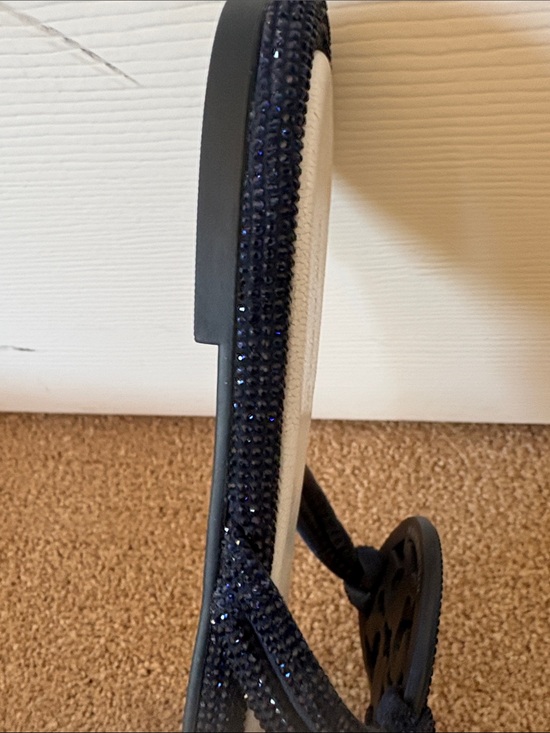 Tory Burch Black Logo Beaded Thong Sandals with Cream Insole